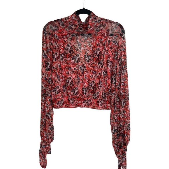 Free People Multicolor All Dolled Up Mesh Floral Long Sleeve Blouse Size M - Picture 2 of 11